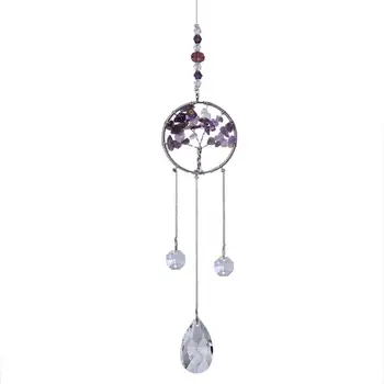 

H&D Purple Crystal Sun Catcher Tree of Life Window Ornament with Drop Prism Rainbow Suncather For Home Garden Lucky Gift For Her