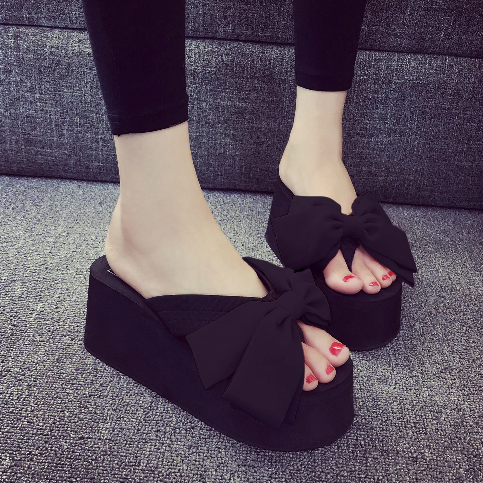 

Fashion Bowknot Slippers Woman Beach Flip Flops Summer Sandals Slip- Resistant Slippers Platform Sandals Size 35-40