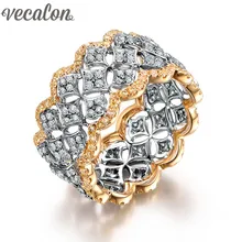 Vecalon Mujeres anillo de La Joyería Completa diamante Simulado Cz Oro Rosa 925 Engagement wedding Band anillo de Plata Esterlina para las mujeres