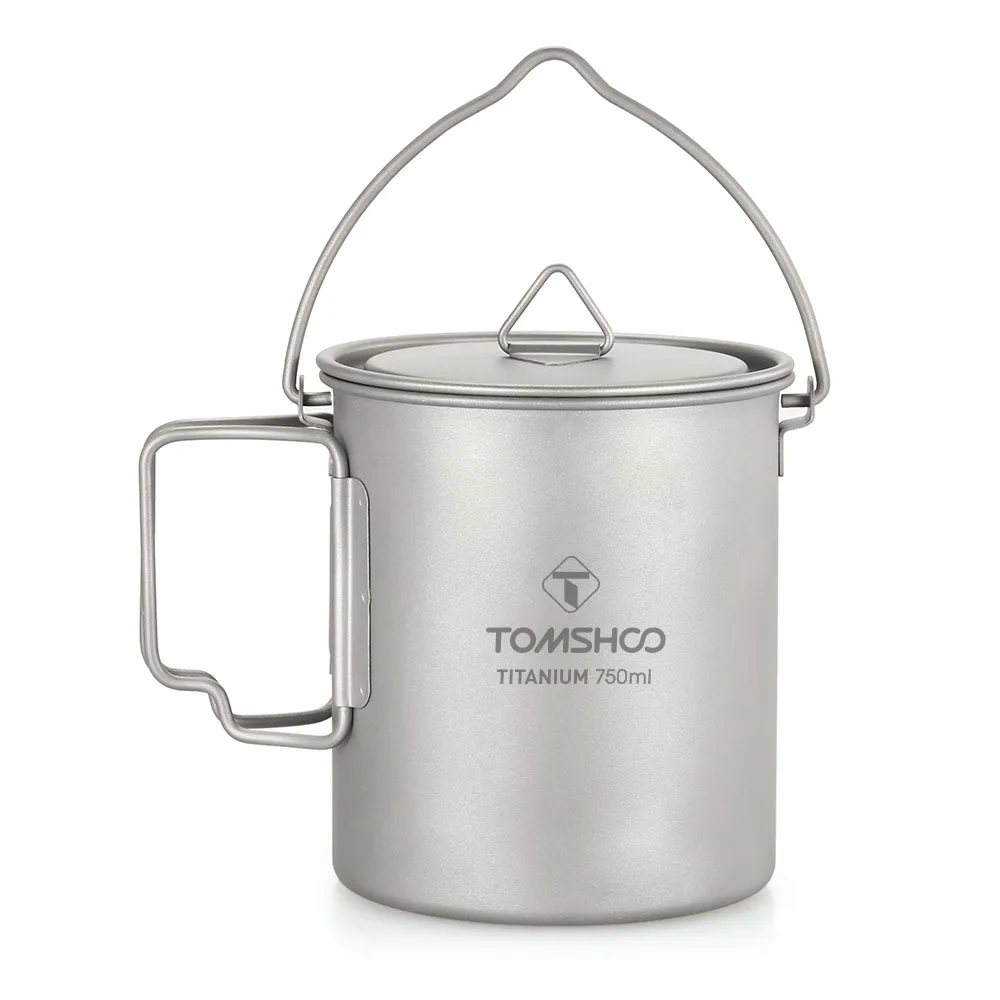 TOMSHOO Сверхлегкая 750 мл титановая чашка для отдыха на природе портативная чашка для воды для пикника кружка посуда кастрюля для приготовления пищи титановый горшок кухонная посуда - Цвет: Cup With hook