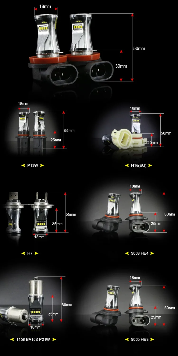 2 шт./компл. светодиодный H11 H8 H9 Противотуманные фары H7 лампы 9005 HB3 автомобильная лампа H10 PY20d 9006 HB4 ходовые огни H16 P13W 1156 ba15s p21w лампы для фар