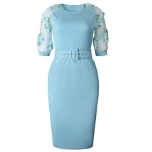 Женское элегантное офисное платье, лето-осень, женское платье-футляр в стиле пэчворк, с рукавом до локтя, с поясом, Vestidos, женские вечерние платья миди