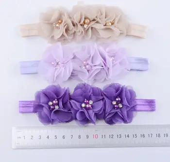 

15colorRose chiffon Hair Bands Handmade DIY Headwear Photo Prop 3D Flower pearl Hairband Kids Child Newborn Baby Girl Headbands