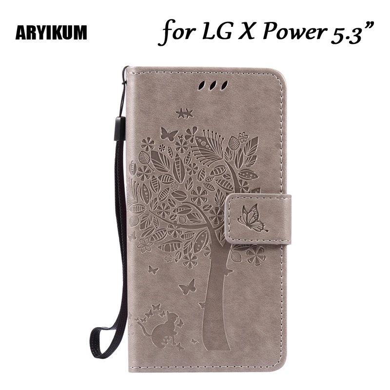

ARYIKUM For LG X Power Embossing Leather Wallet Stand Flip Phone Cover Case For LG X Power K220DS K220 LS755 Shell Bags Capa