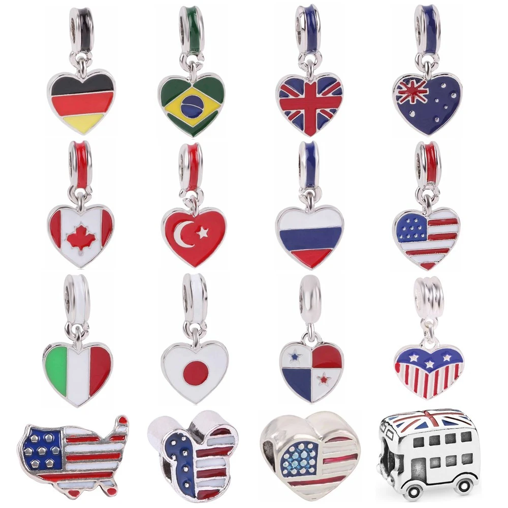 

Fits European Original Pandora Charm Bracelets DIY Gift Spring New Country Choose National Flag Hanging Bead Charms