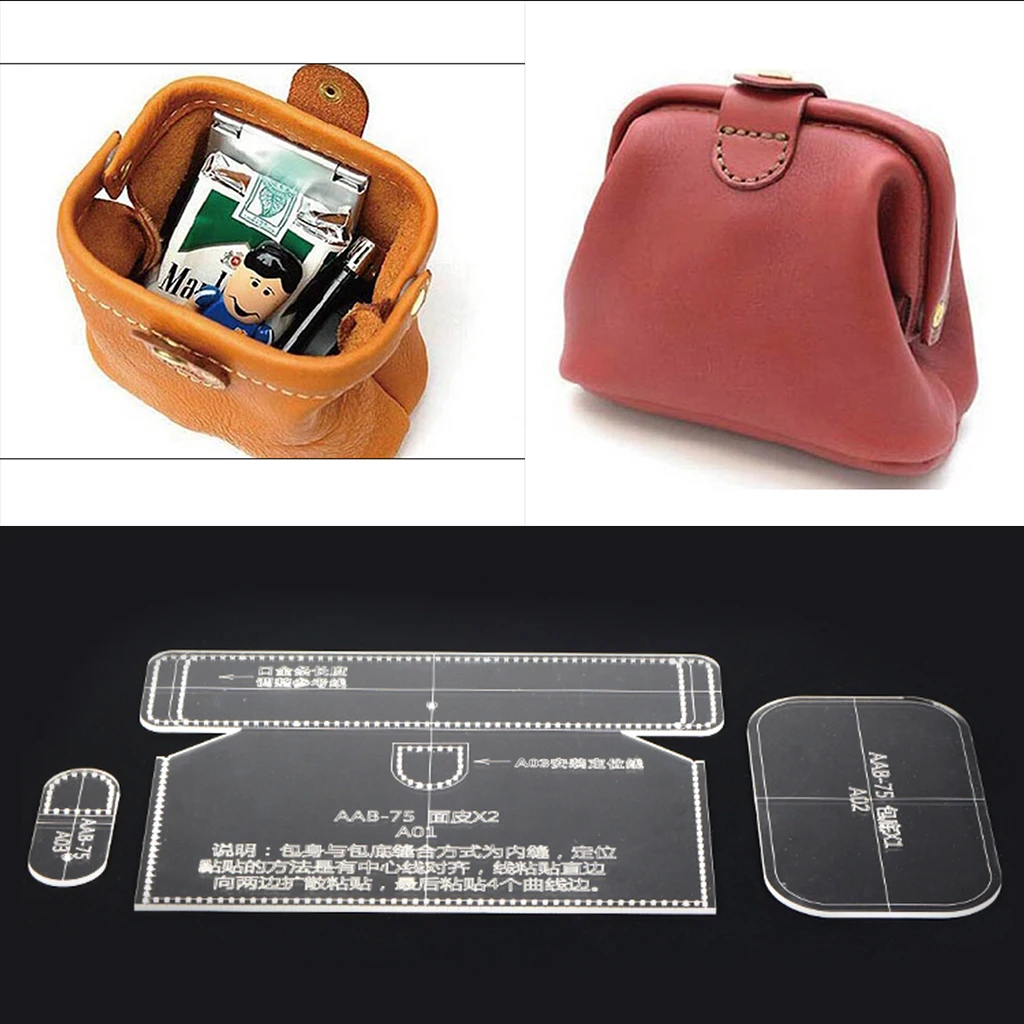 3Pc Acrylic Template Leather Wallet Purse Model Stencils for Beginners Leather Craft Tool