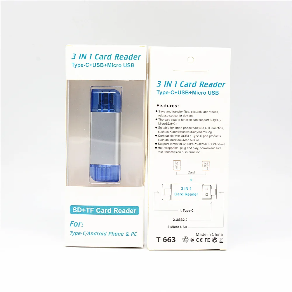 Кард ридер Type C из цинкового сплава Мульти в 1 Micro USB SD TF OTG Мобильный телефон карта