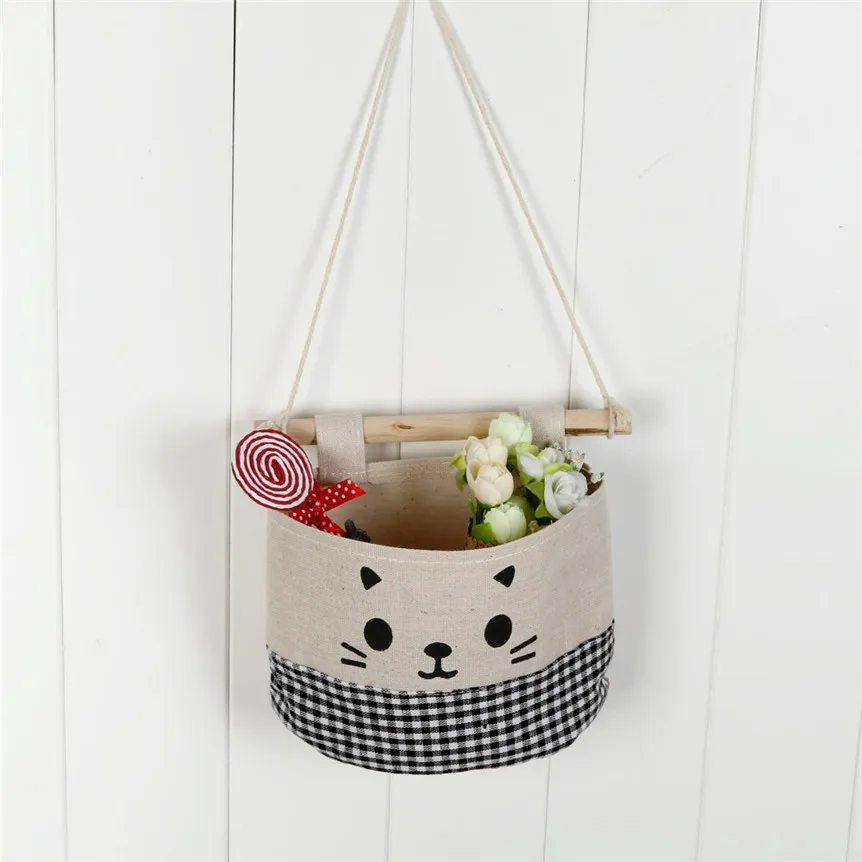 

Retro Style and Water Proof Design New Cotton Cartoon Cat Hanging Storage Bag