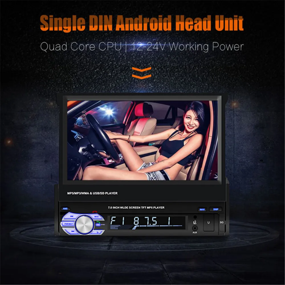 

7" 1 Din Android 9.1 Car Radio GPS Navigation Autoradio HD Retractable Touch Screen Car Multimedia Player SD FM AM USB