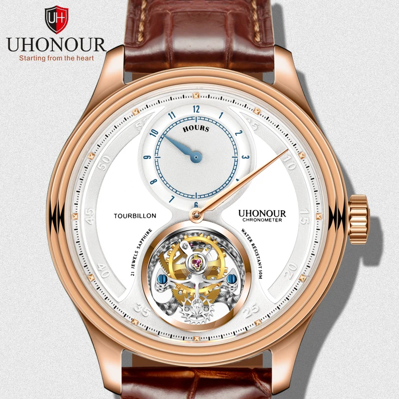 Высокая-конец Tourbillon Для мужчин наручные часы ручной Tourbillon 12-часовой циферблат из крокодиловой кожи Бизнес механические часы Для мужчин ST8006