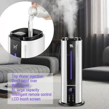 

5L Smart Ultrasonic Air Humidifier Remote Control LCD Screen Negativeion MistMaker Fogger Timer Air Purifier Top injection