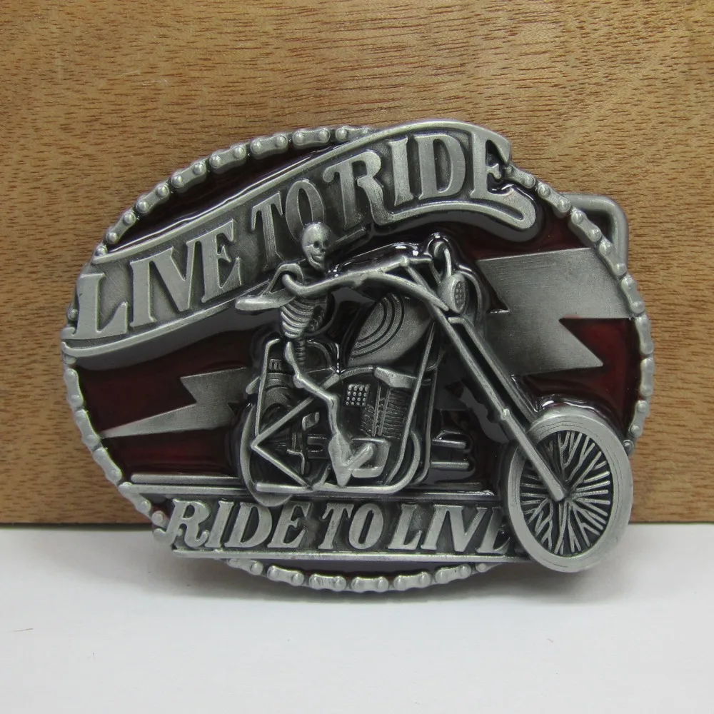 

BuckleClub retro skull LIVE TO RIDE motor western jeans gift belt buckle FP-02176 PEWTER FINISH 4cm width loop drop shipping