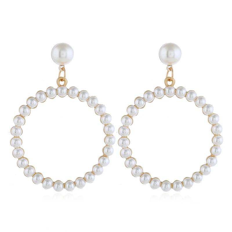 

Lovely Pearl Drop Earring Round Gold Color Metal New Vintage Baroque Pearl Earrings for women Wedding Statement Jewelry
