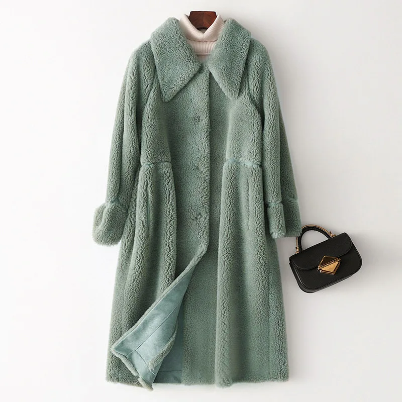 

Women Real Fur Coat Autumn Winter Sheep Fur Wool Coats and Jackets 2019 Korean Warm Overcoat Manteau Femme 978008 YY468