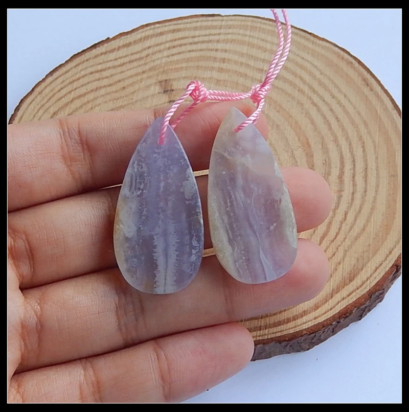 

Sales 1Pairs Natural Stone Blue Lace Agate Gemstone Fashion Earrings For Women 36x17x4mm 9.3g