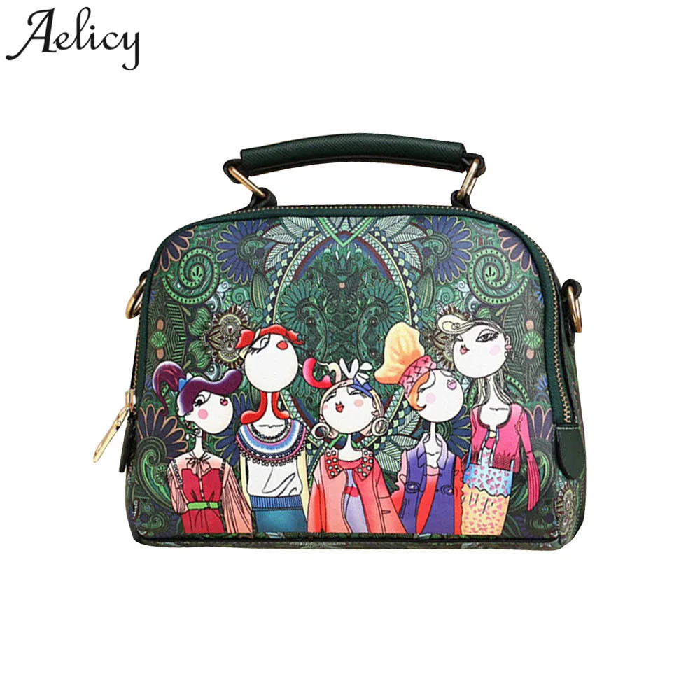 

Aelicy designer luxury brand high quality PU leather ladies handbags green cartoon handbag shoulder bag female bolsa feminina