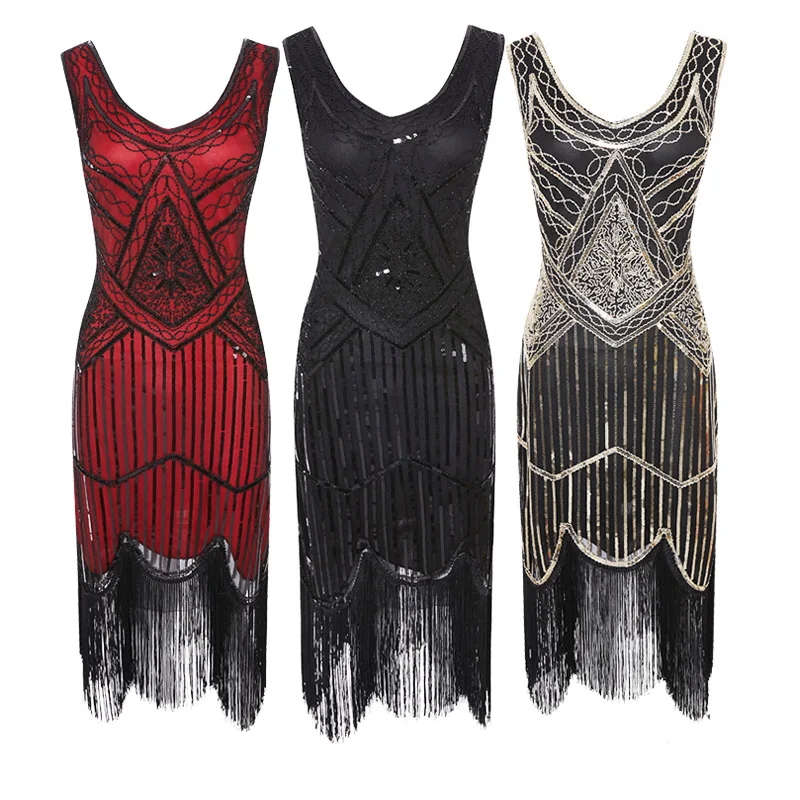 Женское вечернее платье Robe Femme S 1920 S Great Gatsby Flapper Sequin Fringe Midi платье Vestido летнее арт-деко Ретро новое платье