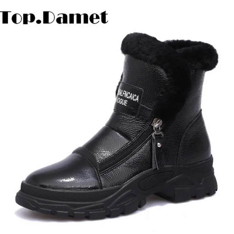 Top. Damet/Ботинки martin из натуральной кожи женская модная зимняя теплая обувь с