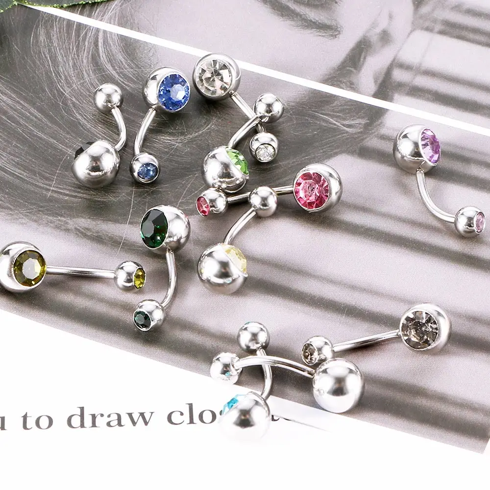 

12Pcs/Pack Belly Button Rings Sweet Surgical Steel Crystal Rhinestone Navel Bar Ring Piercing Body Fashion Woman Jewelry