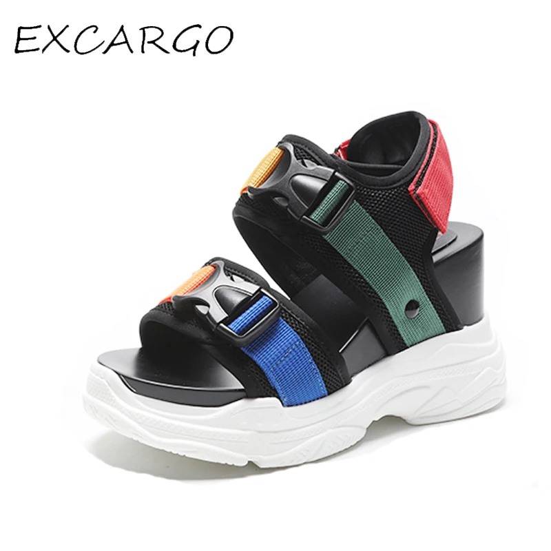 EXCARGO Casual Sandals Women Summer Shoes Blue Platform Sandals Casual Shoes For Female 2019 Hot Sale Buckle White Shoe 8 Cm