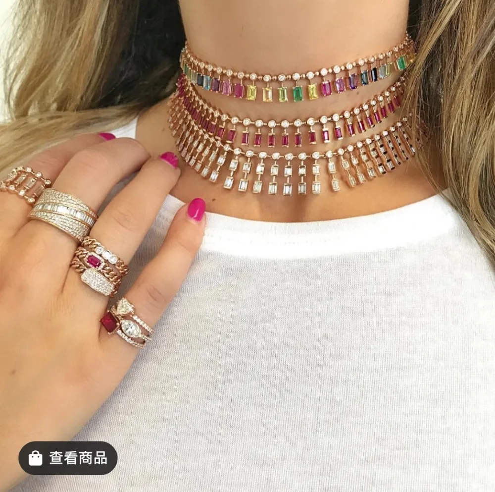 

ACCKING Popular AAA cubic zirconia Baguette pulling chain necklace for Women adjustable GIFT