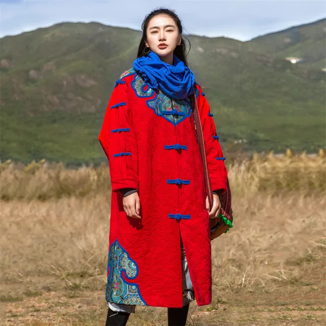 Best price at $221 Cheap BOHOCHIC VintageEthnic Loose Red Parka Femme Original Embroidery Thicken Chinese Frog Button 2016 Winter Woman Coat SL0157D