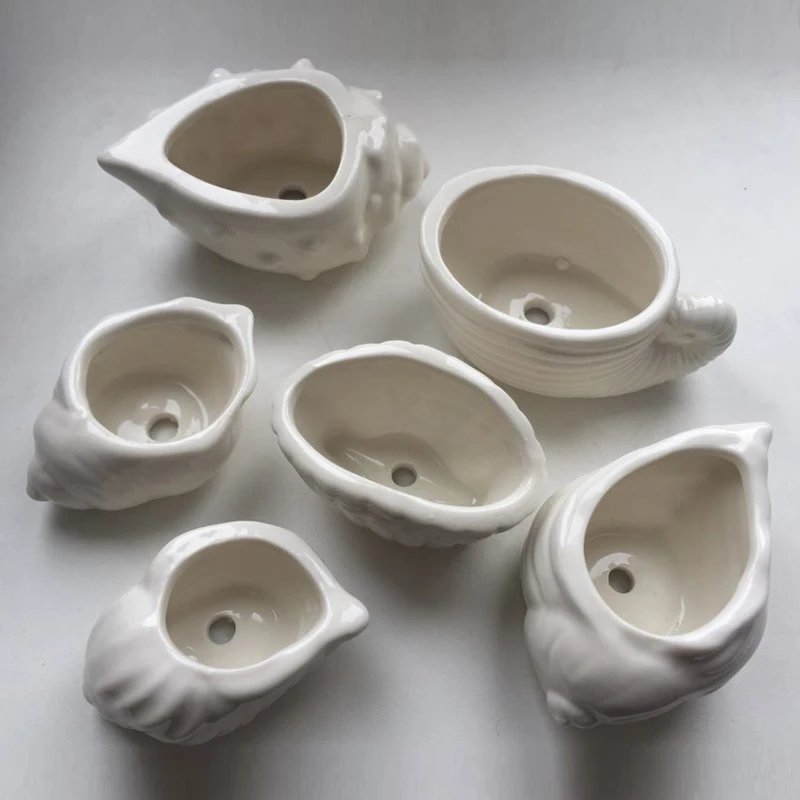 BMBY-6pcs/комплект мини белый маленький цветочный горшок в виде раковины керамические вазон для суккулентов держатель Сказочный Сад кактус