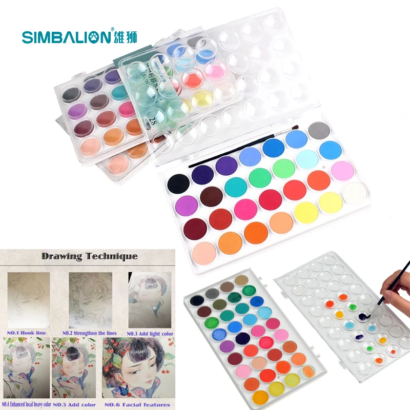 Art Supplies 36Colors Portable Plastic Box Travel Solid Watercolor Paints Set For Kids Watercolor Cake Student painting