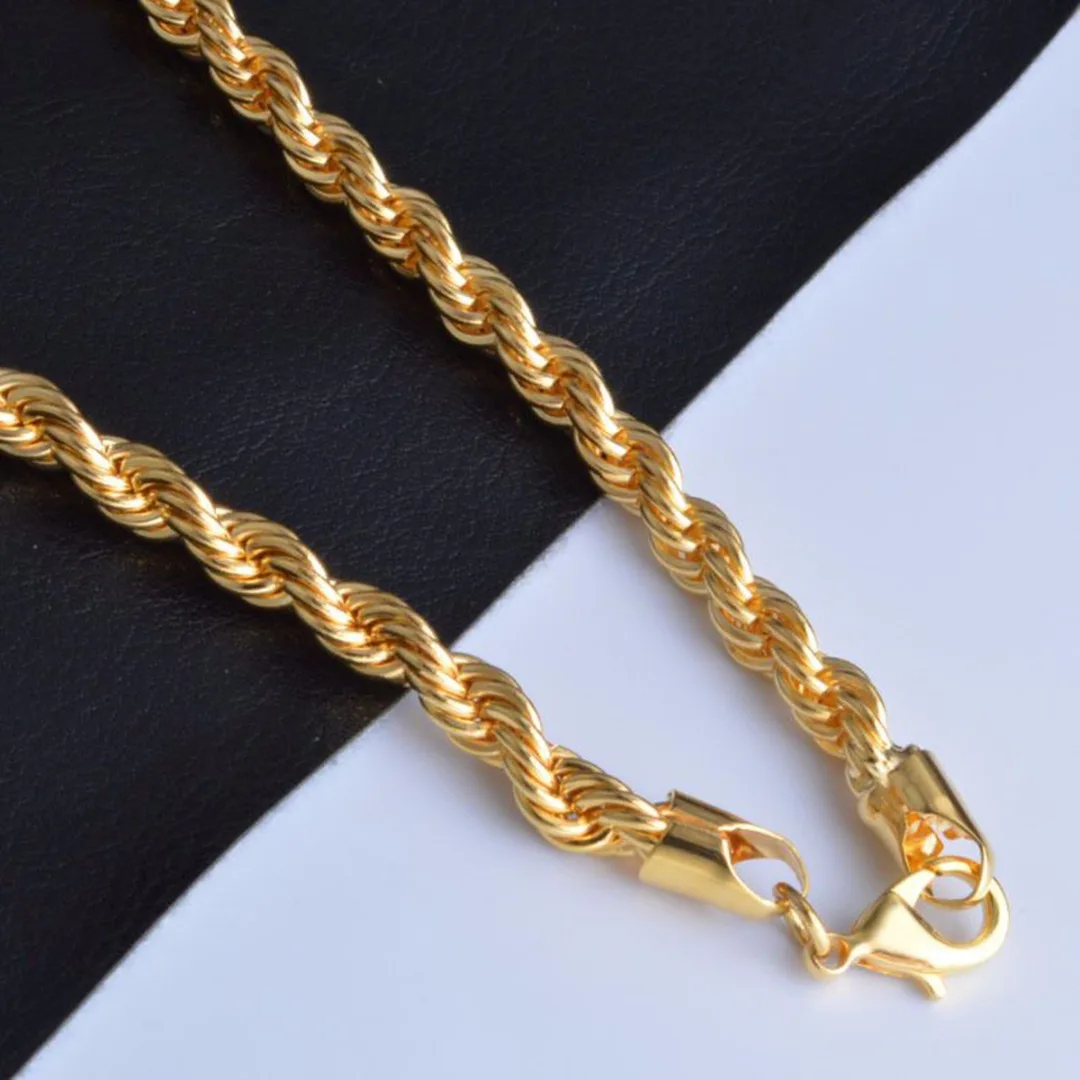 Unisex DIY Necklaces Chains Trendy Yellow Gold Filled Twist Chain Necklace For Women Men Fashion Jewelry 16-30'' Shellhard
