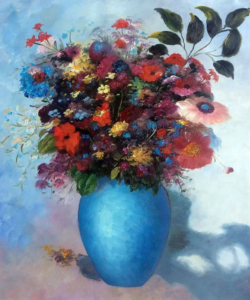 

Still Life Wall Art Oil Painting Flowers in a Turquoise Vase, 1912 by Odilon Redon Home Decor Painting on Canvas Handpainted