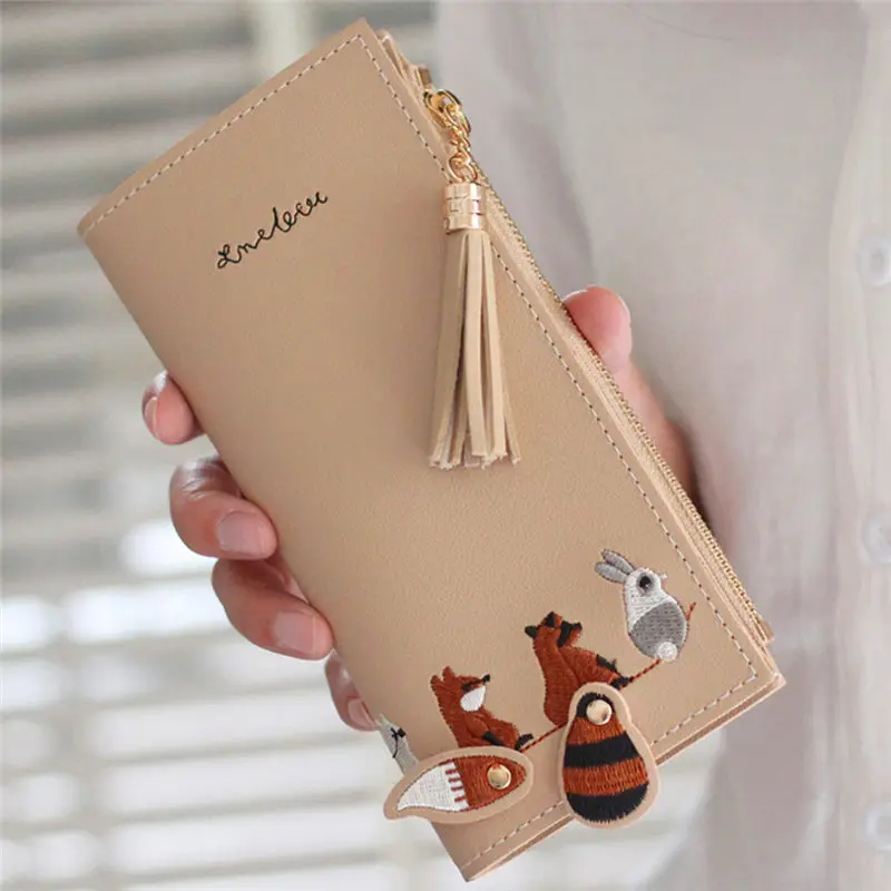 

Women Fox Cat Long Wallet Tassel Coin Purse Card Holders Handbag women's wallet clutch portfel cuzdan billetera carteira 40MA19
