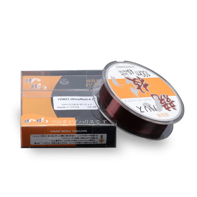 Wine Red Clear 100m Nylon Fishing Line 0.4# 1# 8# 1.2kg-18.4kg