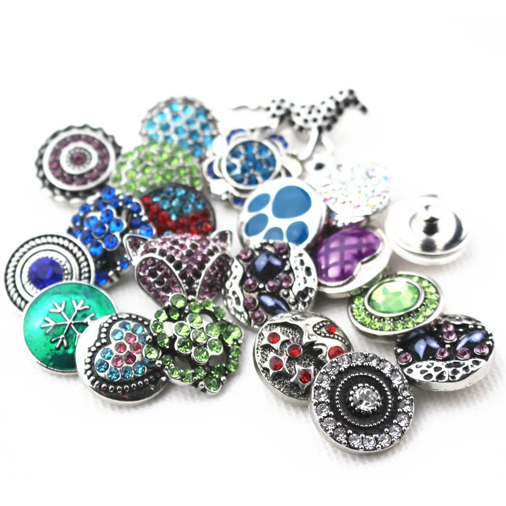 10pcs/lot snap buttons mix different style random18mm snap buttons charms bangle bracelet for diy jewelry