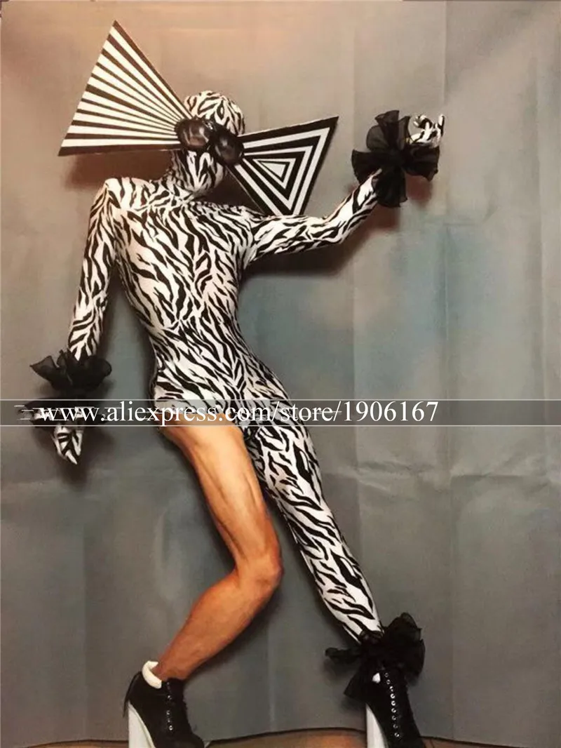 Sexy zebra costumes big hats green red black jumpsuits night club party cosplay costume performance stage tv show dance wear4