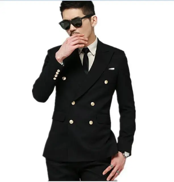 Latest Coat Pant Design 2016 Black Slim Fit Double Breasted Wedding