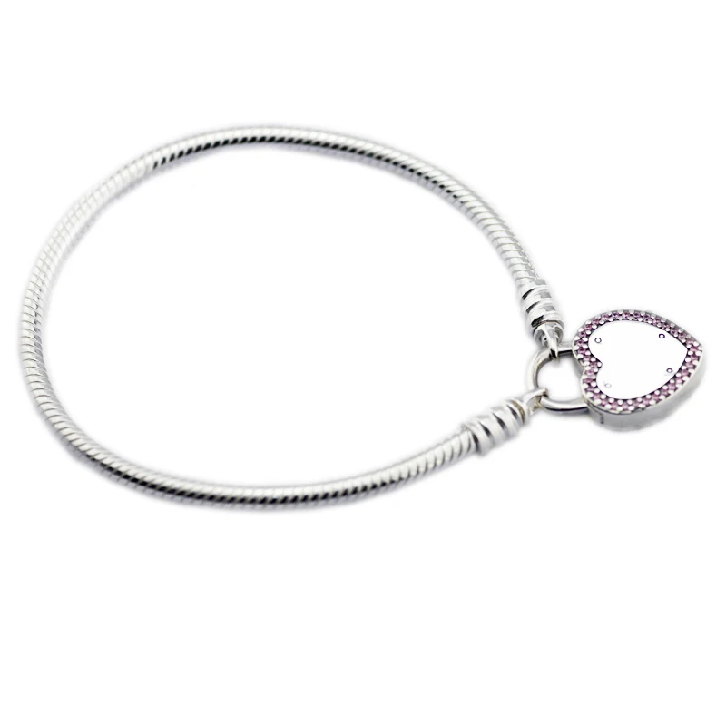 

Authentic 925 Sterling Silver Jewelry Lock Your Promise Bracelets with Pink & Clear CZ DIY 2018 Valentine's Day Gift LKLK98