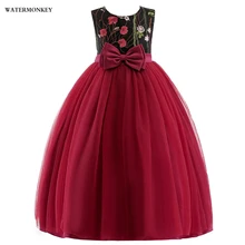 

Girls Princess Dress 2018 Summer Flower Embroidery Lace Wedding Party Dress Children Fine Gorgeou Long Dresses Size 2-7Yr Claret