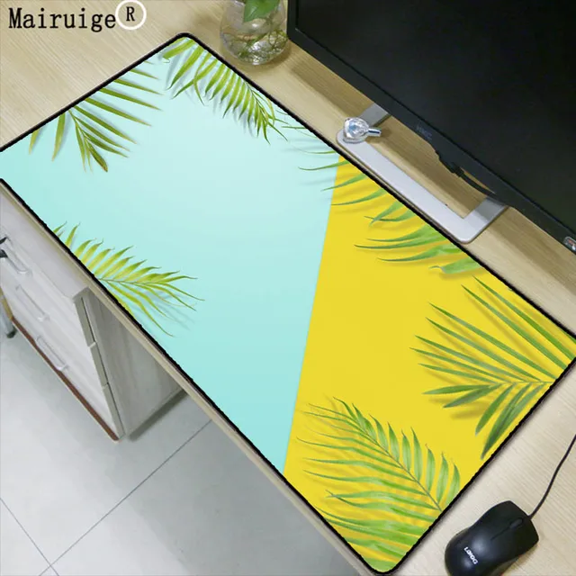 Best Price Mairuige 900*400*3mm Watercolor Tropical Plant Leaves Office Mice Gamer Gaming Keyboard Mat PC Computer Tablet Anime Mouse Pad