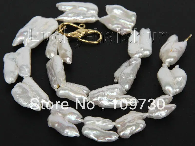 

Jewelry 001857 natural 17" 30mm baroque white Reborn keshi pearls necklace