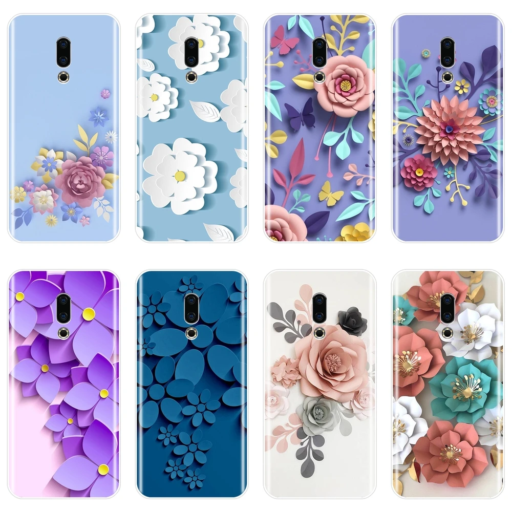 

Back Cover For Meizu 15 Lite 16 Plus 16th 16x Soft Silicone Rose Flower Purple Floral Phone Case For Meizu U10 U20 Pro 6 7 Plus