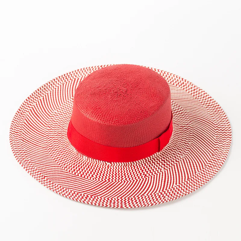 Шляпа от солнца в европейском и американском стиле; цветная полосатая шляпа с бантом и бумажной травой; летняя Солнцезащитная пляжная соломенная Солнцезащитная шляпа на плоской подошве