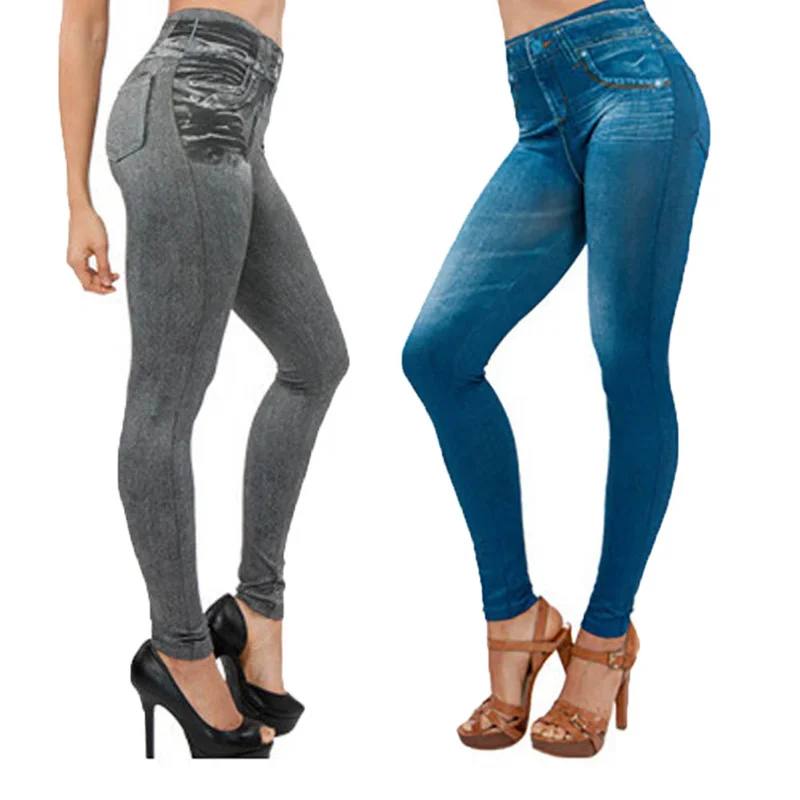 1/2 шт осень зима женские большие размеры леггинсы с имитацией джинсов высокие эластичные узкие джинсы с принтом Джеггинсы брюки-карандаш