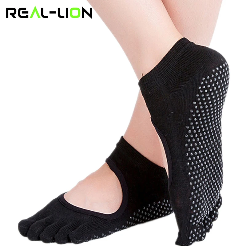 Reallion 3 Pairs Women Yoga Socks Anti slip Backless Five Fingers