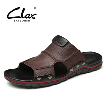 

CLAX Man Leather Slippers Breathable 2019 Summer men sandals outdoor Genuine Leather Male Beach Shoe