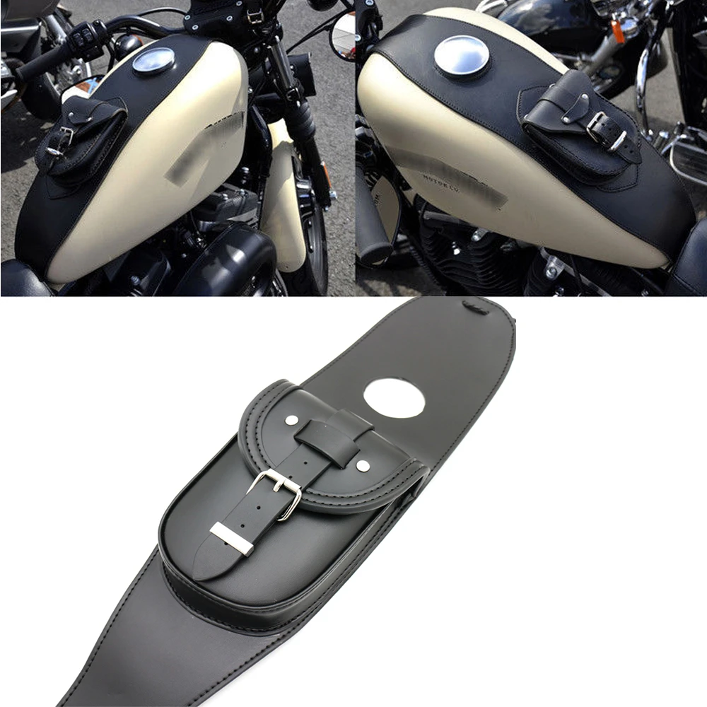 housesweet Tank Cover Leather Waterproof Panel Pad Bib Pouch Bag Motorcycle Gas Fuel Tank Bag for Harley