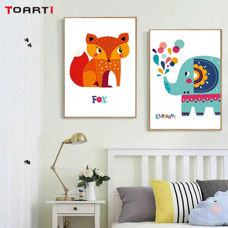 Indian Style Fox Elephant Canvas Art Painting (1)