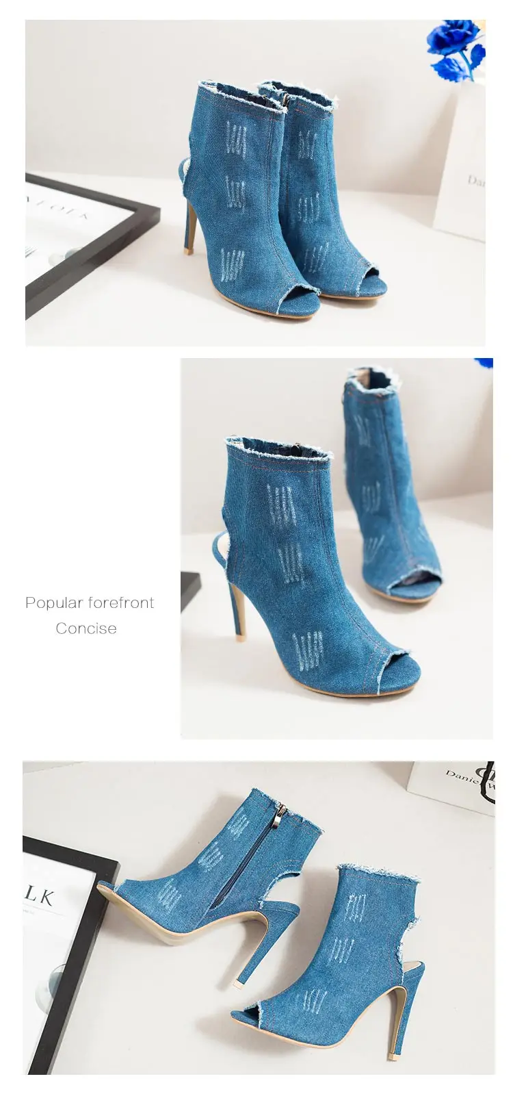 Peep Toe calçados mulher Zipper Ankle Boots