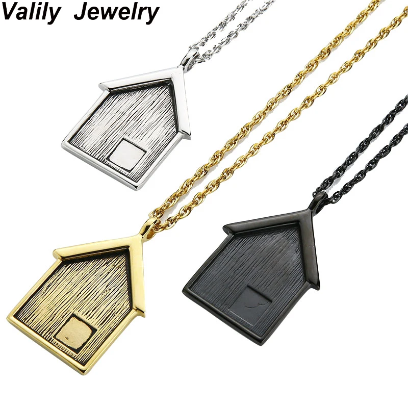 Valily Jewelry Men Necklace House Shape Pendant Necklace Stainless