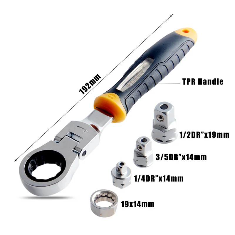 R'DEER Трещоточный ключ 1/" 3/8" 1/" Регулируемый втулка адаптер CR-V гаечный ключ набор инструментов для ремонта авто 5 шт