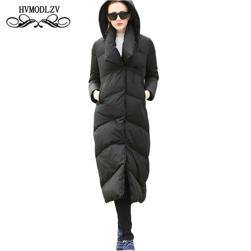 

2018 winter long Down coat women Hooded thick white duck top down jacket women casacas para mujer Plus size parka female